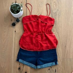 Twelfth Street By Cynthia Vincent Red Silk Blouson Spaghetti Top Size P